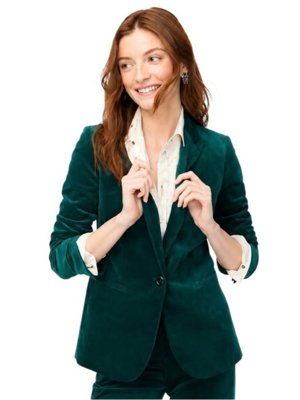 J. Crew Green Velveteen Single Breasted One-Button Blazer